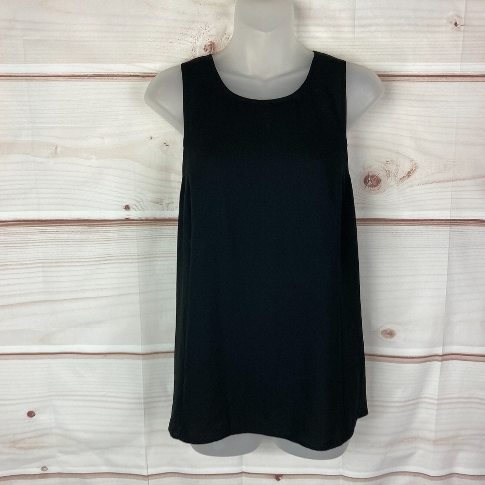 BCBG MaxAzria Top Womens XS Black Ellin Cross Back Tank Scoop Neck Solid Woven